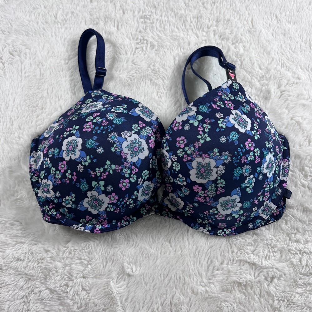 Victorias Secret Women's Floral Push-Up Bra Navy Blue Size 34DD NWT 11173217